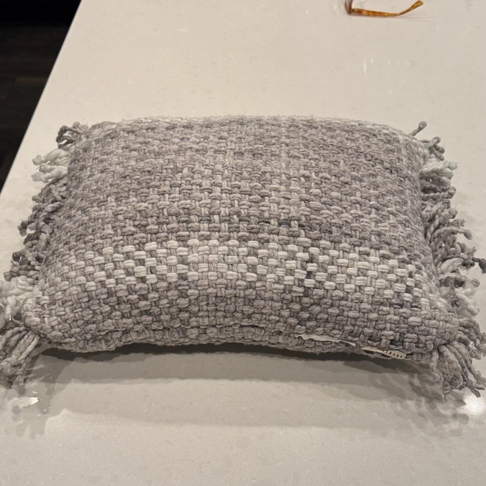 Pottery Barn Textured Gray and Cream Pillow